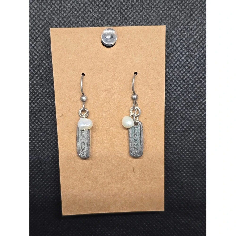 Vintage 90s/Y2K Friends Forever Pearl Drop Earrings Silver Tone Estate Jewelry